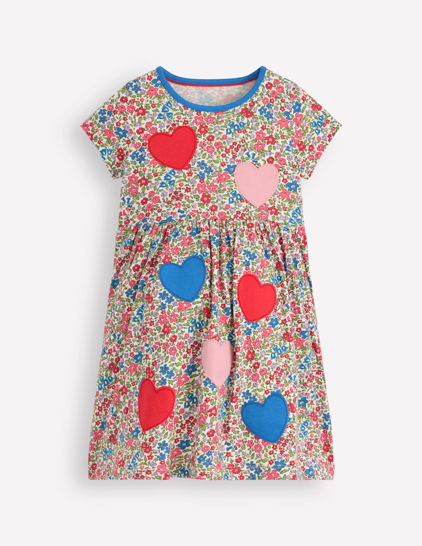 Boden Appliqué T-shirt Dress - Rose Pink Flowerbed Hearts