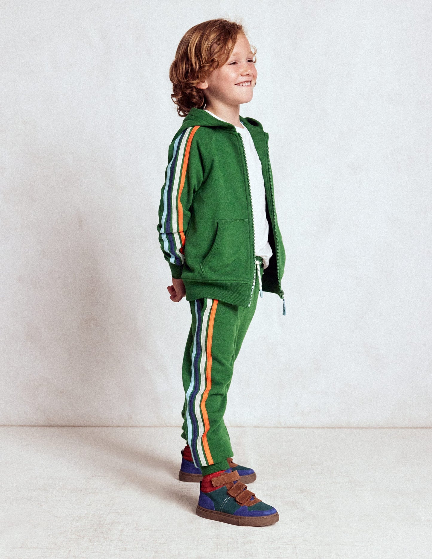 Boden Rainbow Stripe Sweatpants - Pine Green
