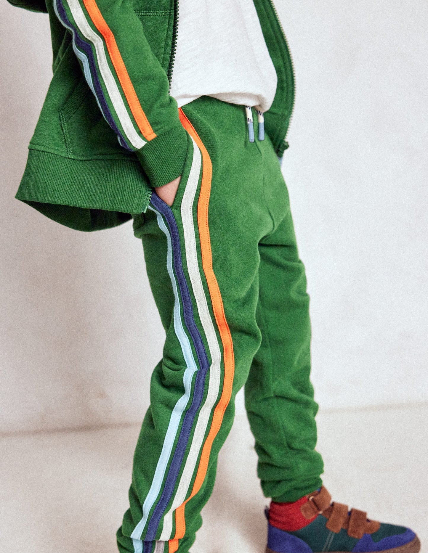 Boden Rainbow Stripe Sweatpants - Pine Green