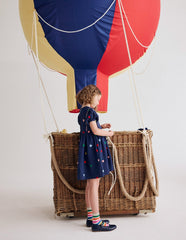Boden Puff Sleeve Double Cloth Dress - Starboard Blue Hearts