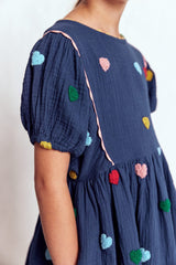 Boden Puff Sleeve Double Cloth Dress - Starboard Blue Hearts