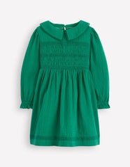 Boden Double Cloth Collared Dress - Shady Green