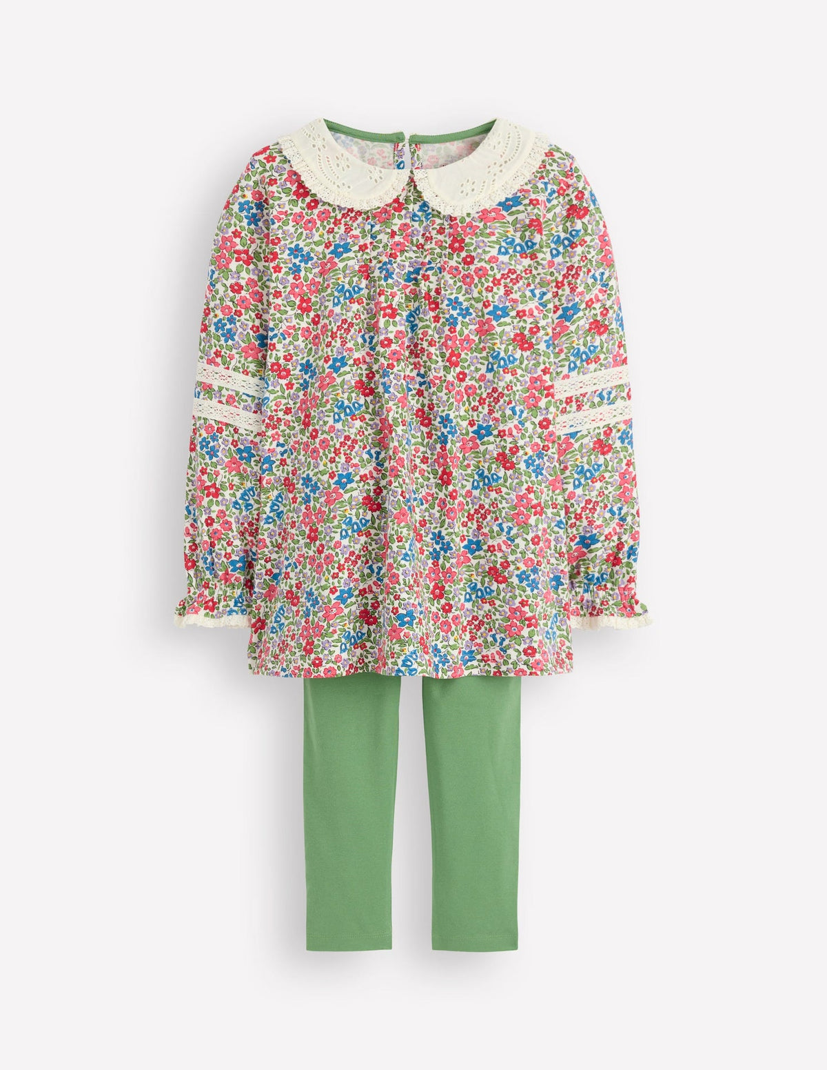 Boden Broderie Collar Tunic Set - Vintage Pink Spaced Ditsy