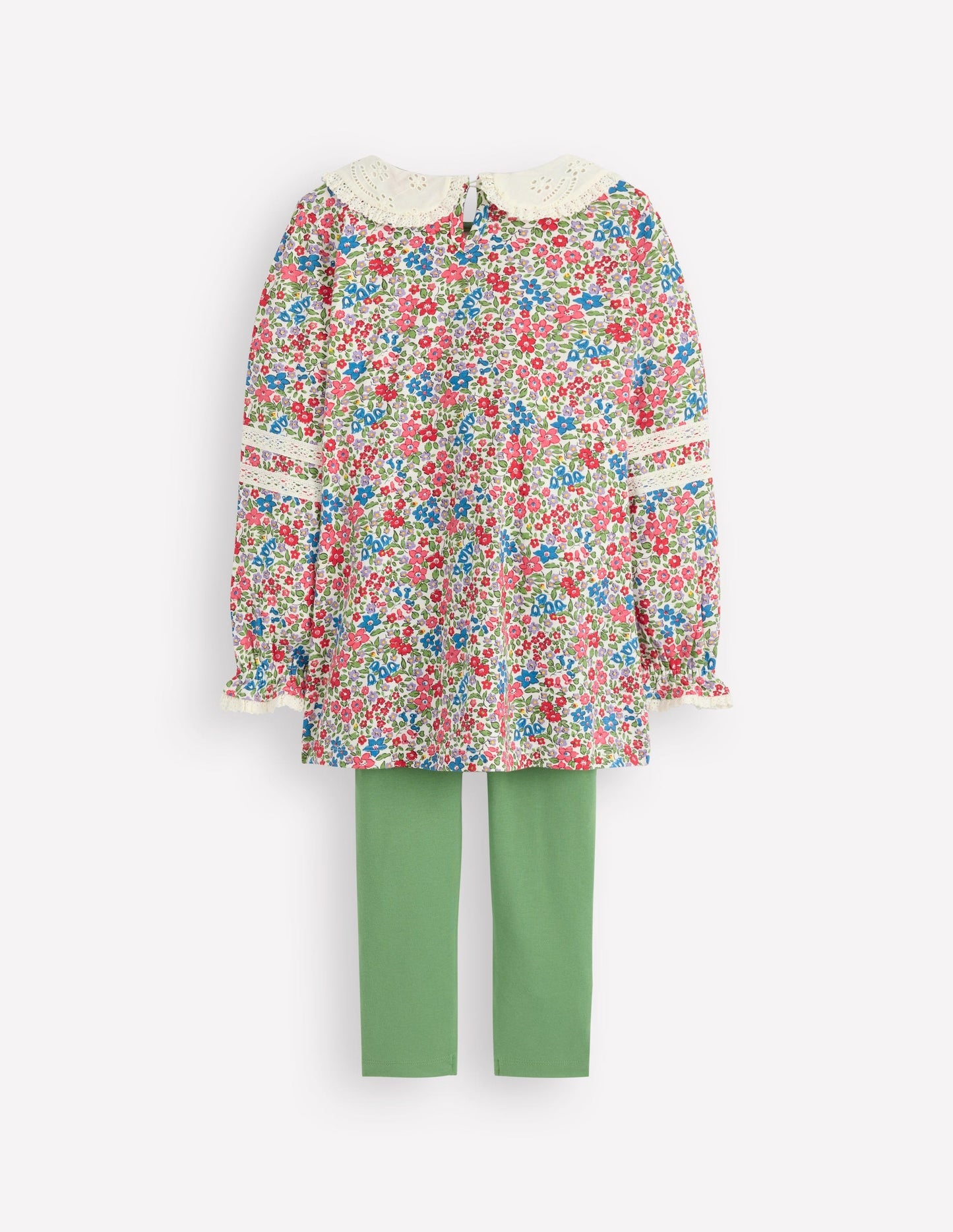 Boden Broderie Collar Tunic Set - Vintage Pink Spaced Ditsy