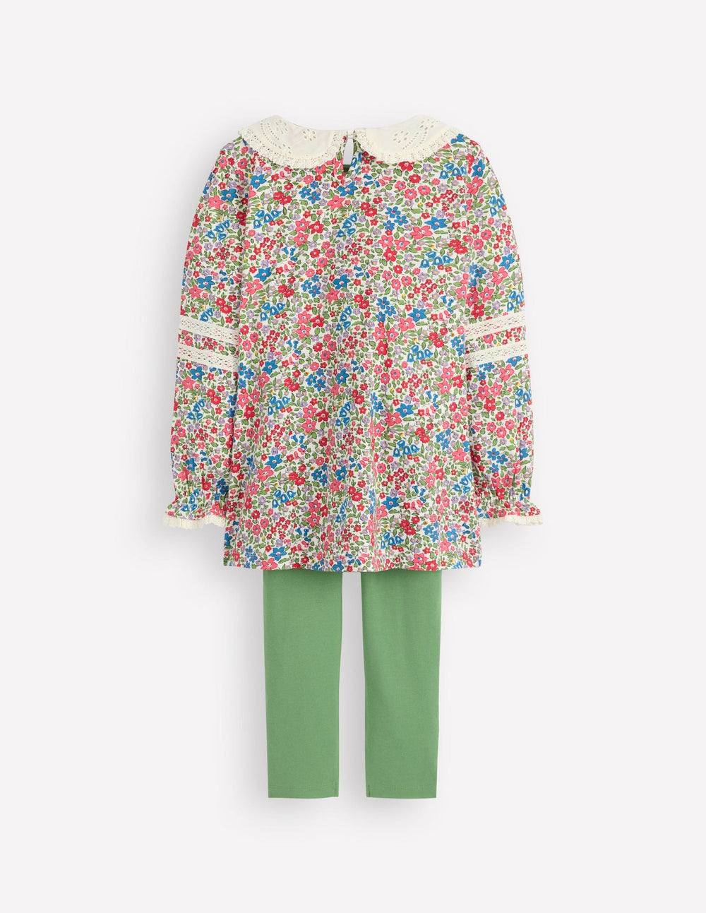 Boden Broderie Collar Tunic Set - Vintage Pink Spaced Ditsy
