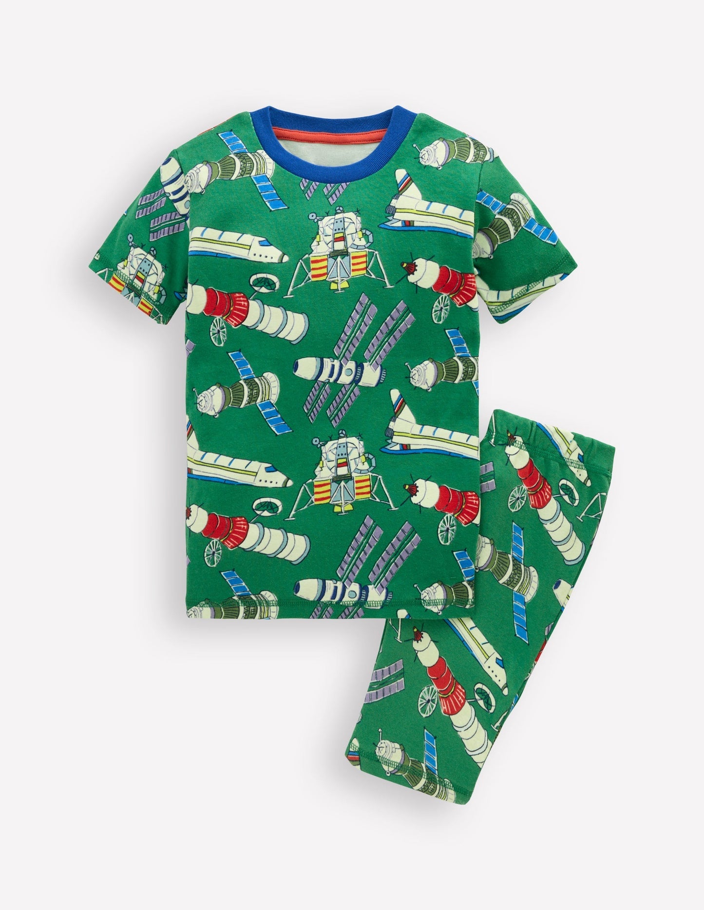Boden Snug Short John Glow Pyjamas - Green Satellites