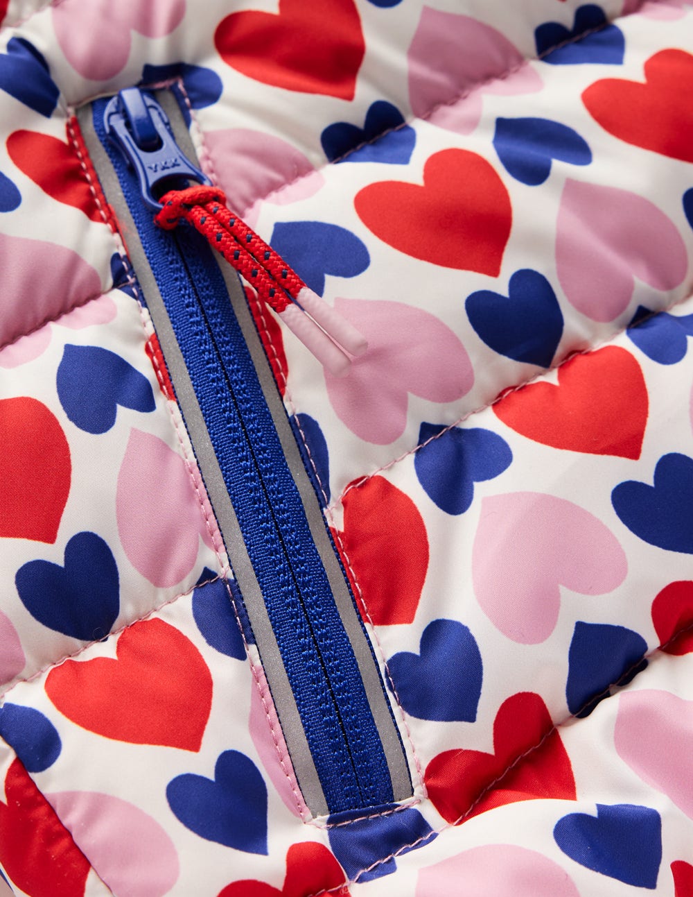 Boden Pack - away Padded Jacket - Poppy Red Geo Heart