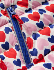 Boden Pack - away Padded Jacket - Poppy Red Geo Heart