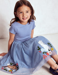 Boden Ami Applique Tulle Dress - Pale Blue Chicks