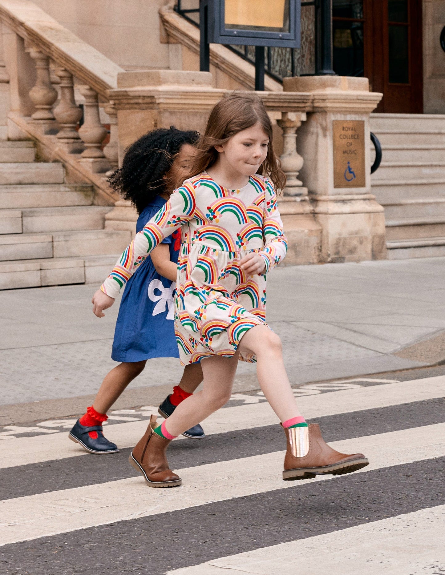 Boden Heart Pocket Fun Jersey Dress - Oatmeal Marl Rainbow Hearts