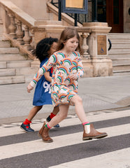 Boden Heart Pocket Fun Jersey Dress - Oatmeal Marl Rainbow Hearts