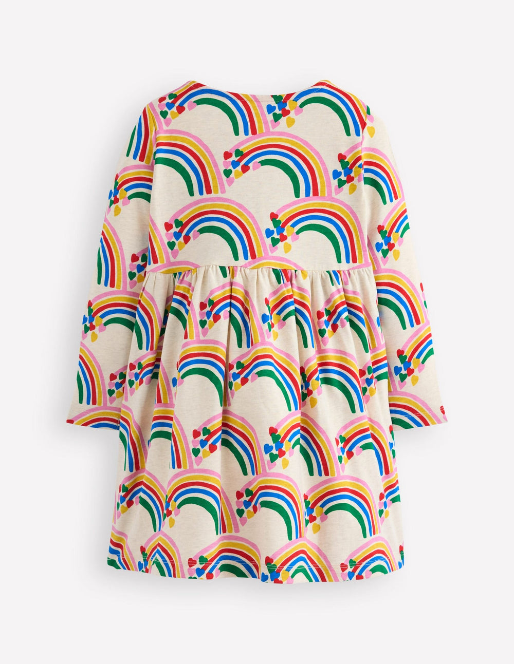 Boden Heart Pocket Fun Jersey Dress - Oatmeal Marl Rainbow Hearts