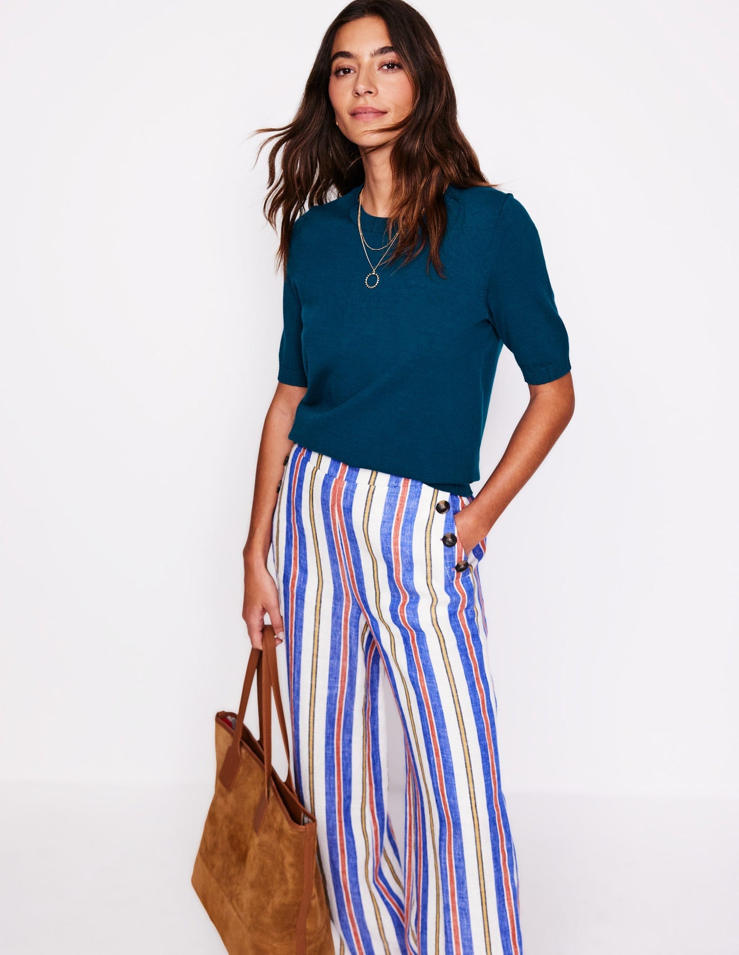 Boden Emilia Cotton Crew T-shirt - Harbour Blue