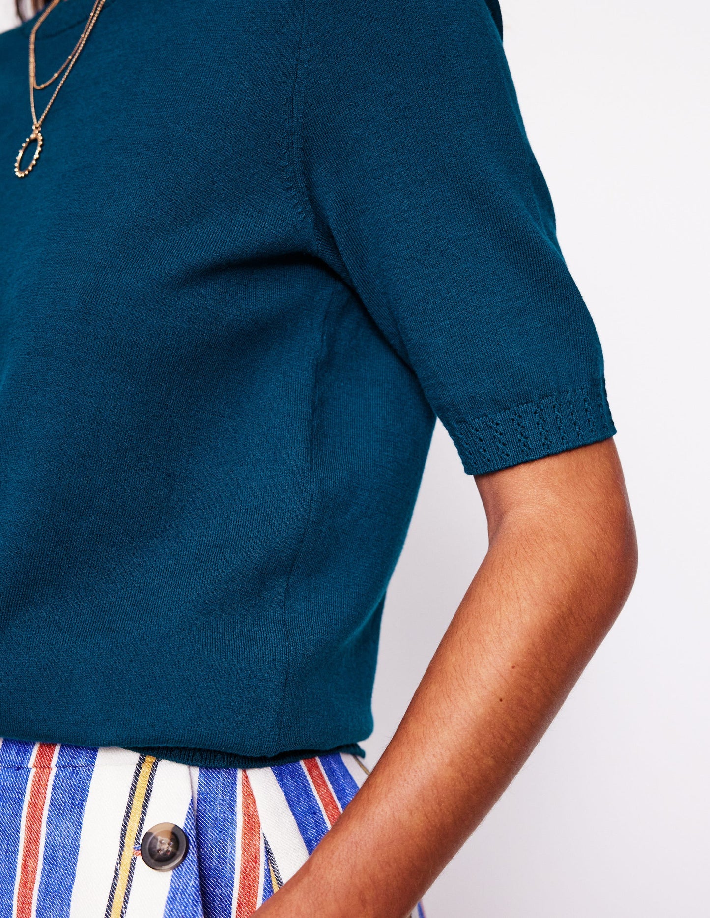 Boden Emilia Cotton Crew T-shirt - Harbour Blue