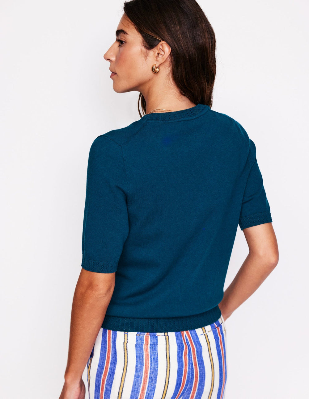 Boden Emilia Cotton Crew T-shirt - Harbour Blue