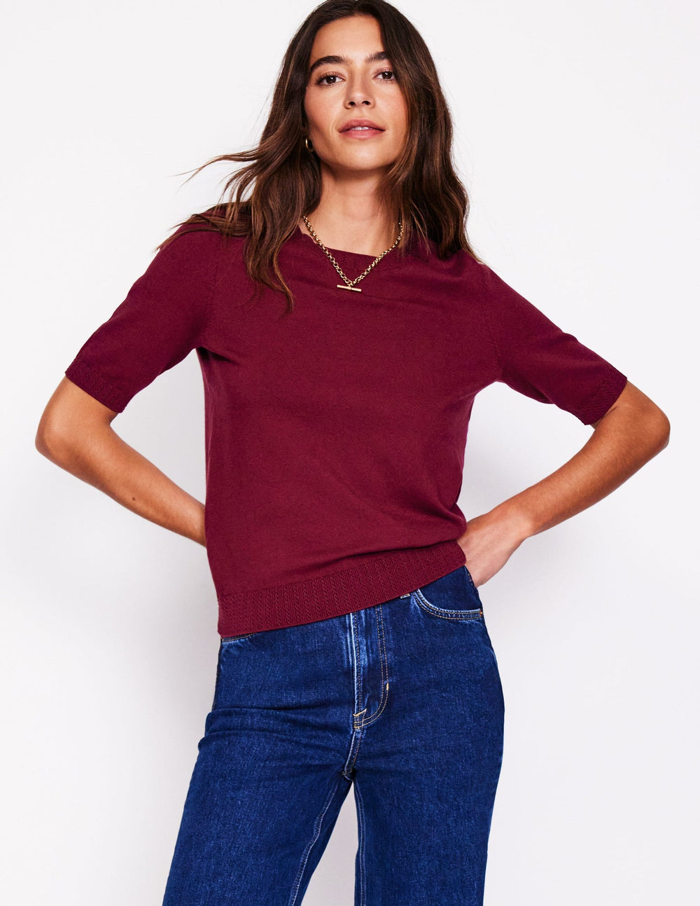Boden Emilia Cotton Crew T-shirt - Deep Wisteria