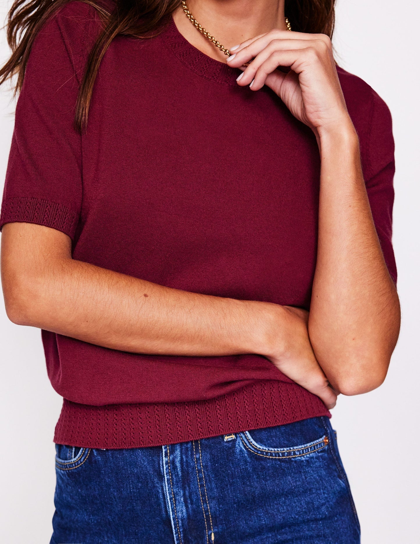 Boden Emilia Cotton Crew T-shirt - Deep Wisteria