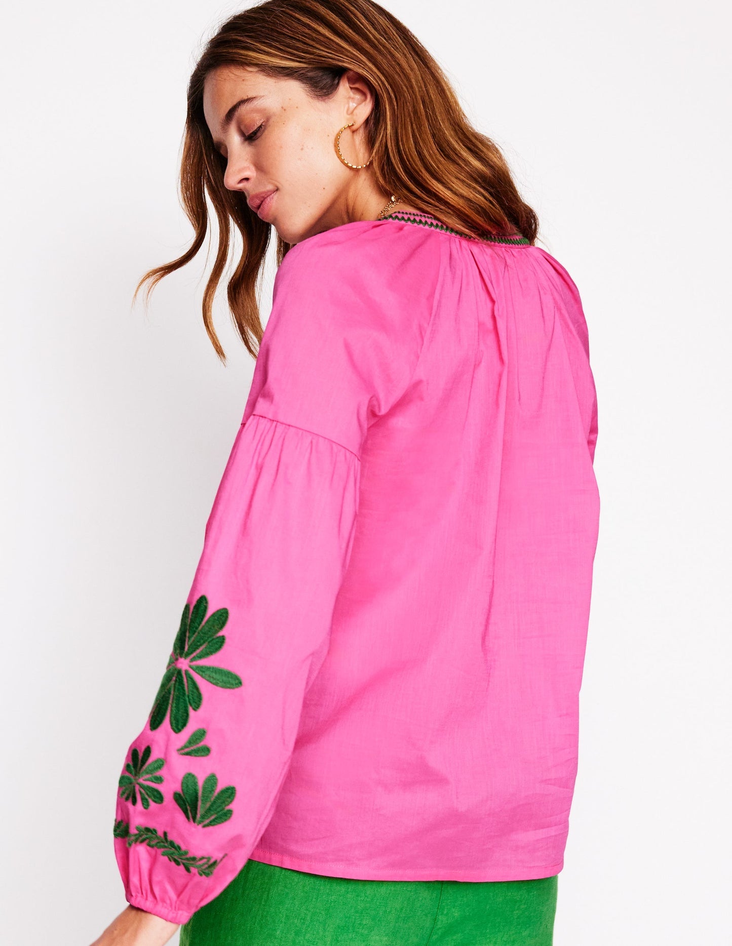 Boden Raglan Embroidered Cotton Top - Sorbet Pink
