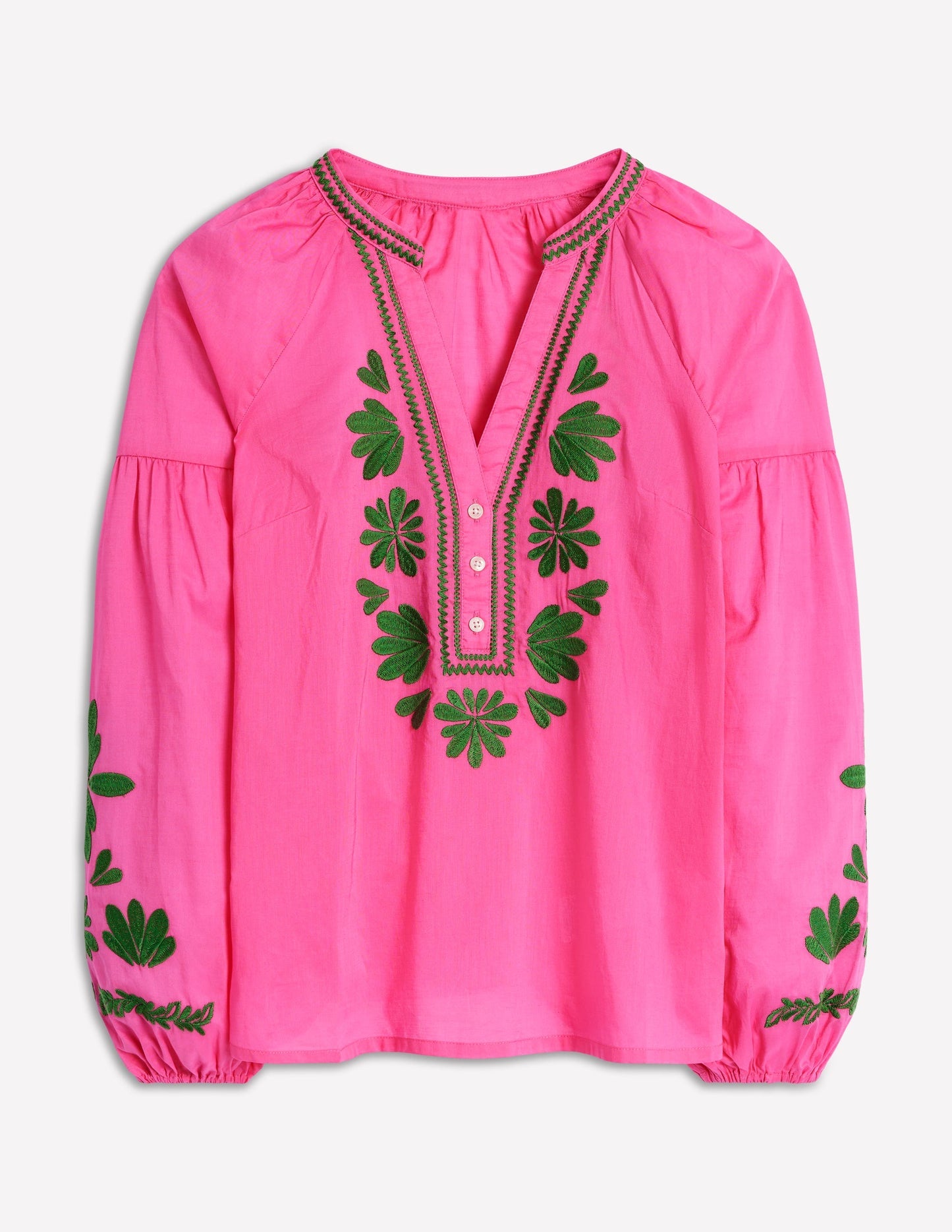 Boden Raglan Embroidered Cotton Top - Sorbet Pink