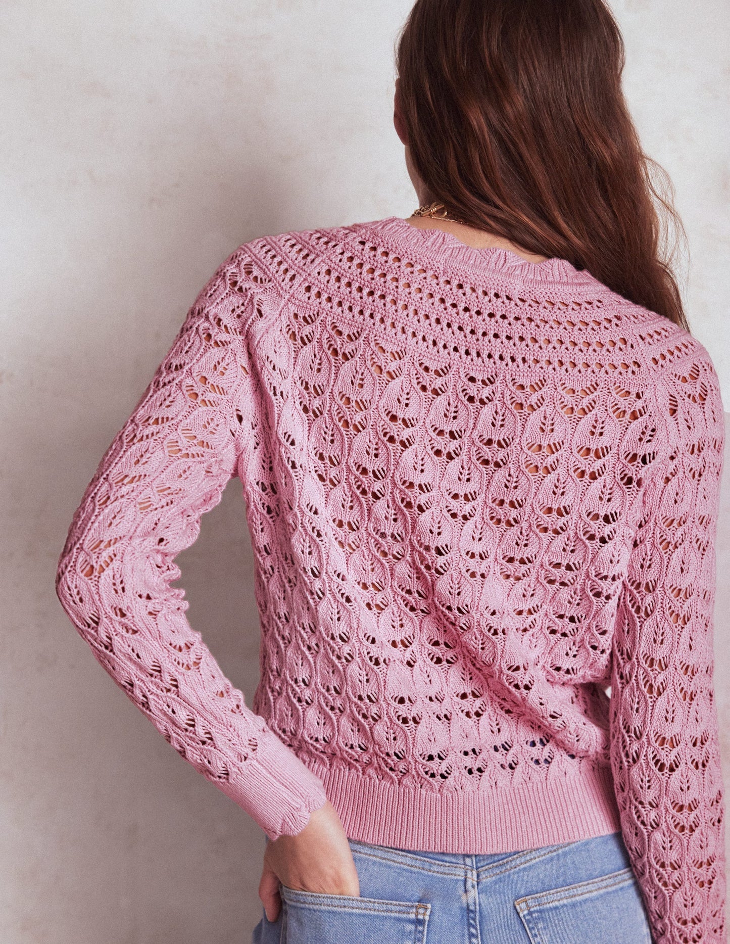 Boden Crochet Mix Stitch Sweater - Formica Pink