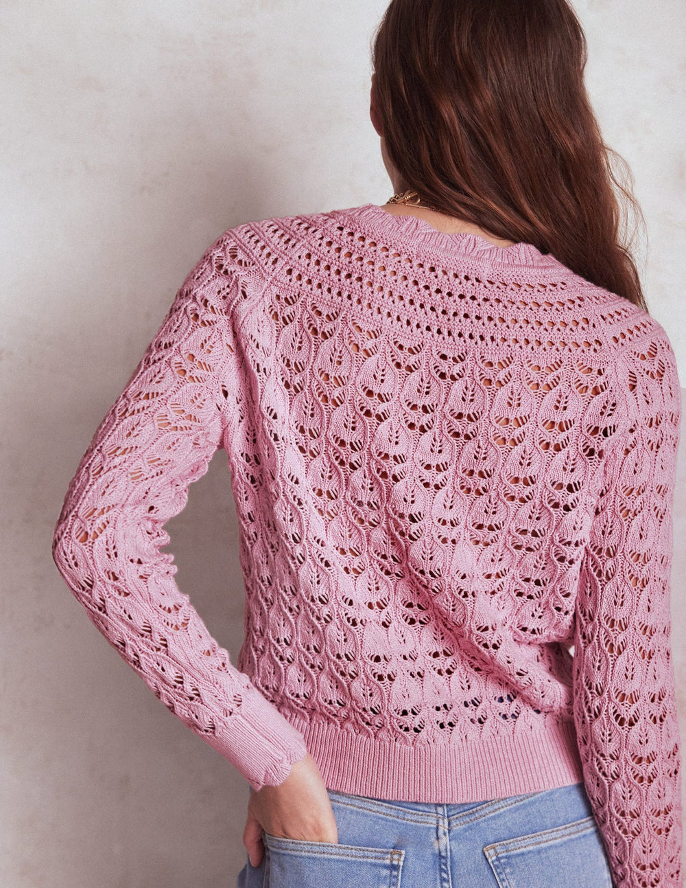 Boden Crochet Mix Stitch Sweater - Formica Pink