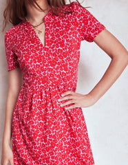Boden Naomi Short Sleeve Dress - Jewel Red, Leafy Grove