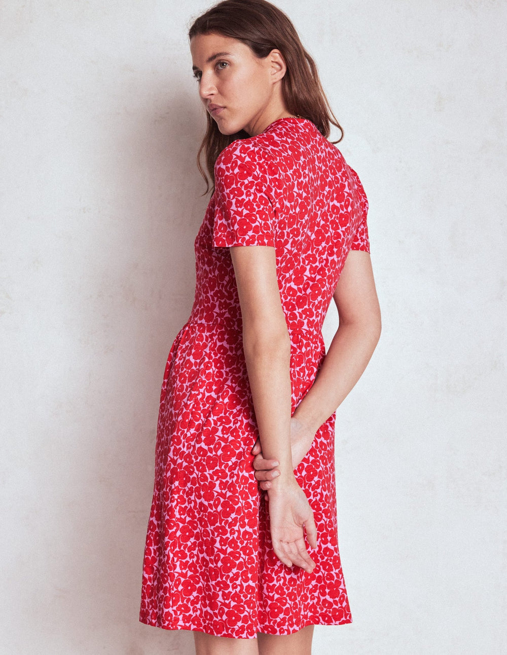 Boden Naomi Short Sleeve Dress - Jewel Red, Leafy Grove