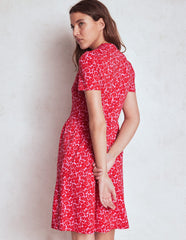 Boden Naomi Short Sleeve Dress - Jewel Red, Leafy Grove