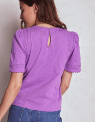 Boden Mila Lace Trim Top - Amethyst Pruple
