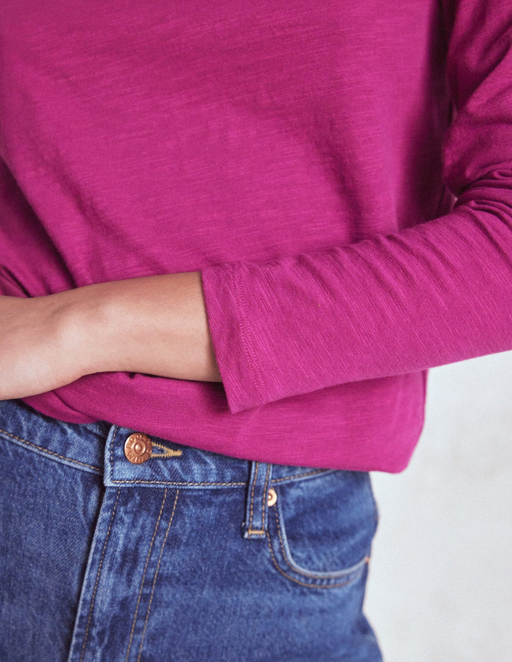 Boden Cotton Crew Long Sleeve Top - Rich Magenta