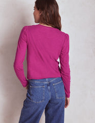 Boden Cotton Crew Long Sleeve Top - Rich Magenta