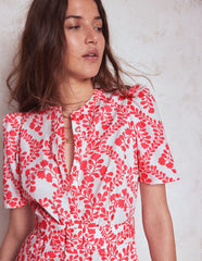 Boden Kate Puff Sleeve Belted Dress - lvory, Vine Silhouette
