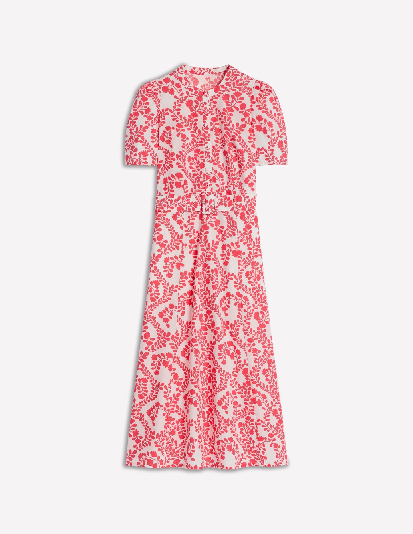 Boden Kate Puff Sleeve Belted Dress - lvory, Vine Silhouette