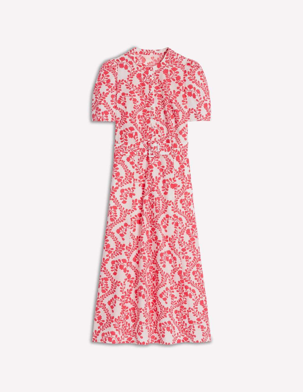 Boden Kate Puff Sleeve Belted Dress - lvory, Vine Silhouette