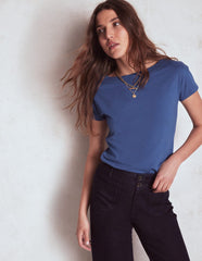 Boden Supersoft Boat Neck T-shirt - Denim Blue
