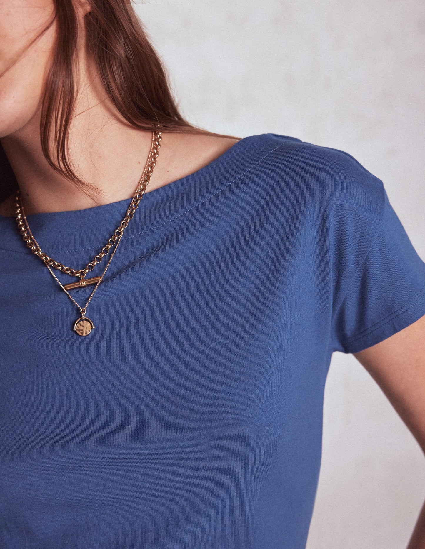 Boden Supersoft Boat Neck T-shirt - Denim Blue