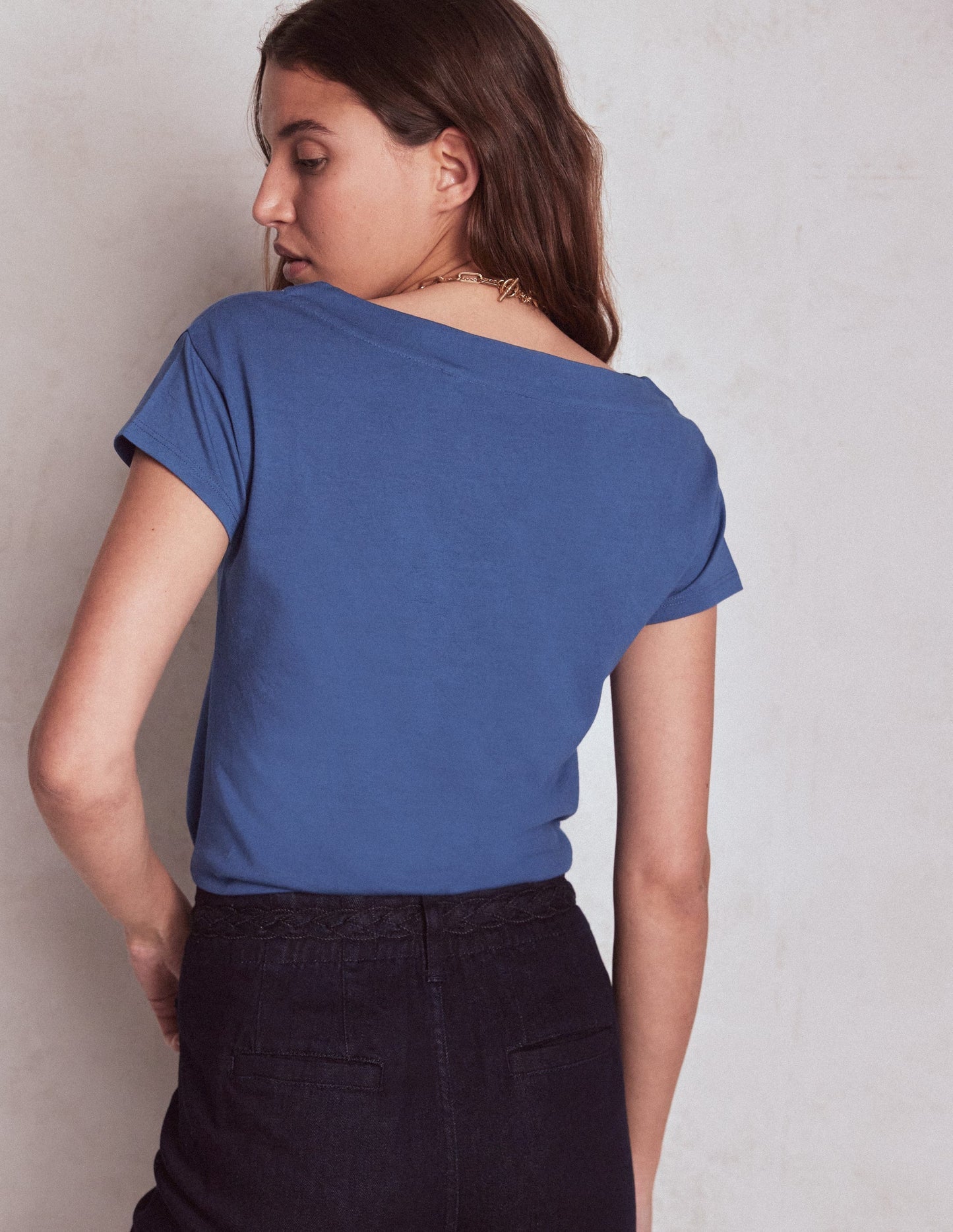 Boden Supersoft Boat Neck T-shirt - Denim Blue