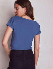 Boden Supersoft Boat Neck T-shirt - Denim Blue