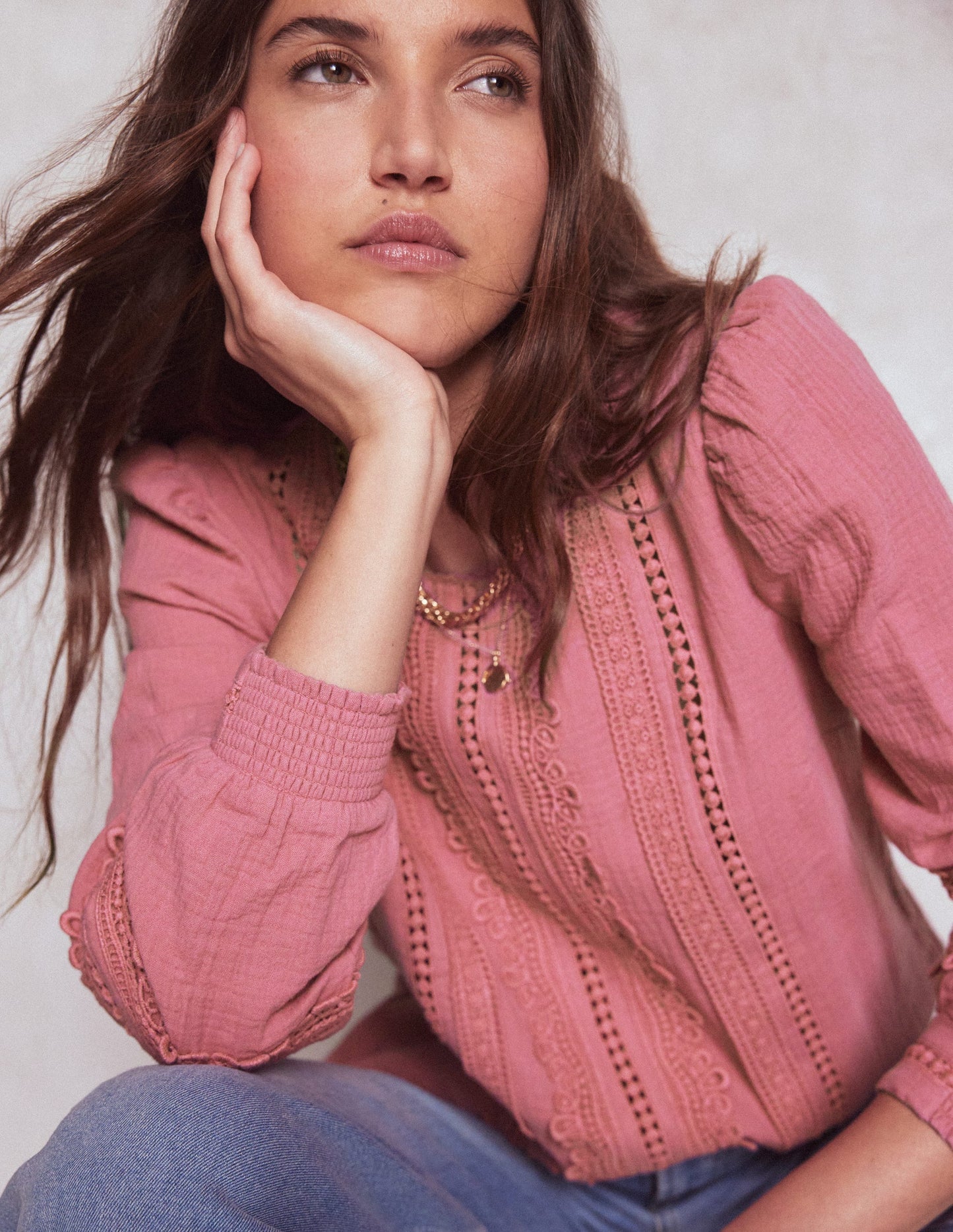 Boden Trim Interest Double Cloth Top - Pink Heather