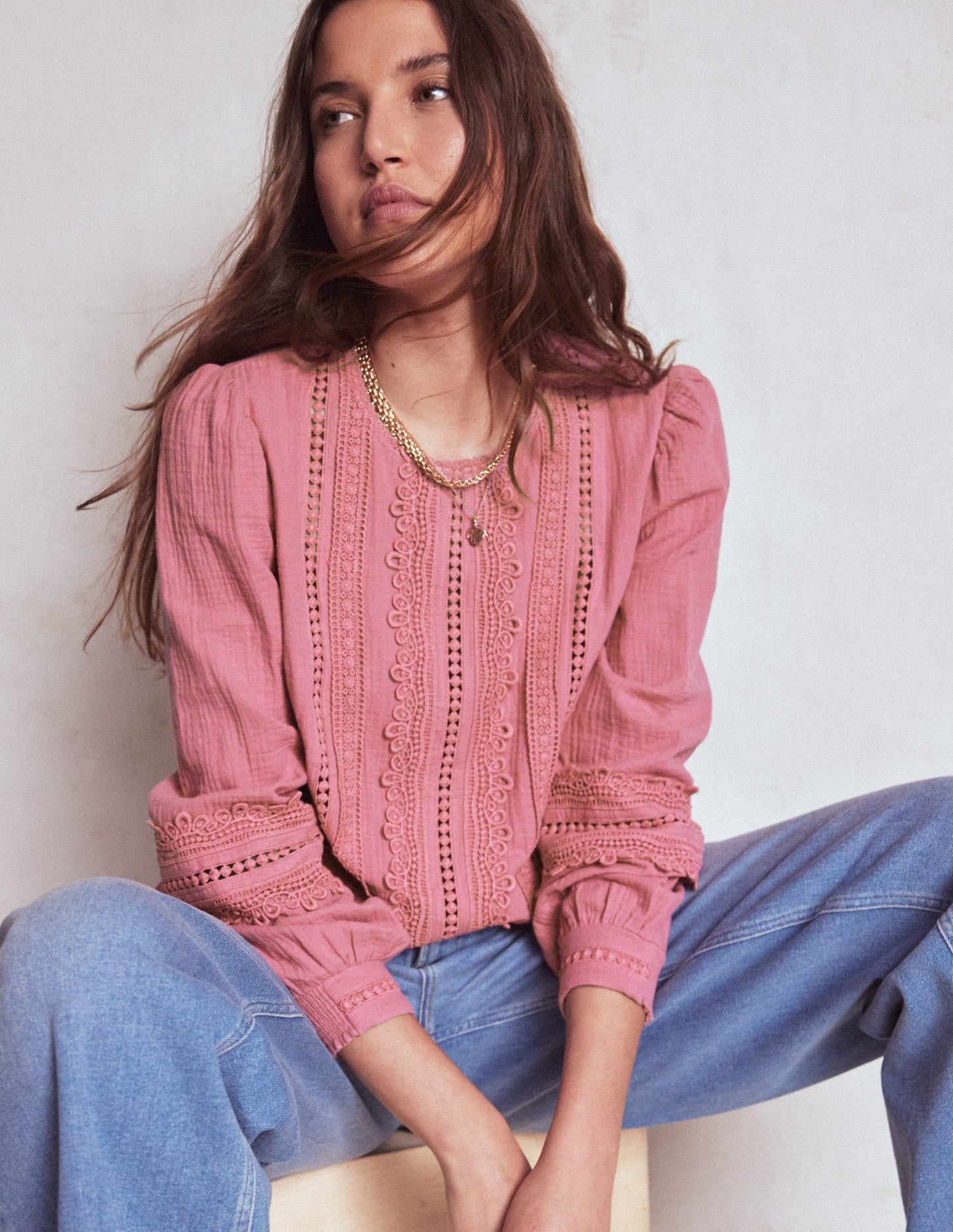 Boden Trim Interest Double Cloth Top - Pink Heather