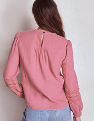 Boden Trim Interest Double Cloth Top - Pink Heather