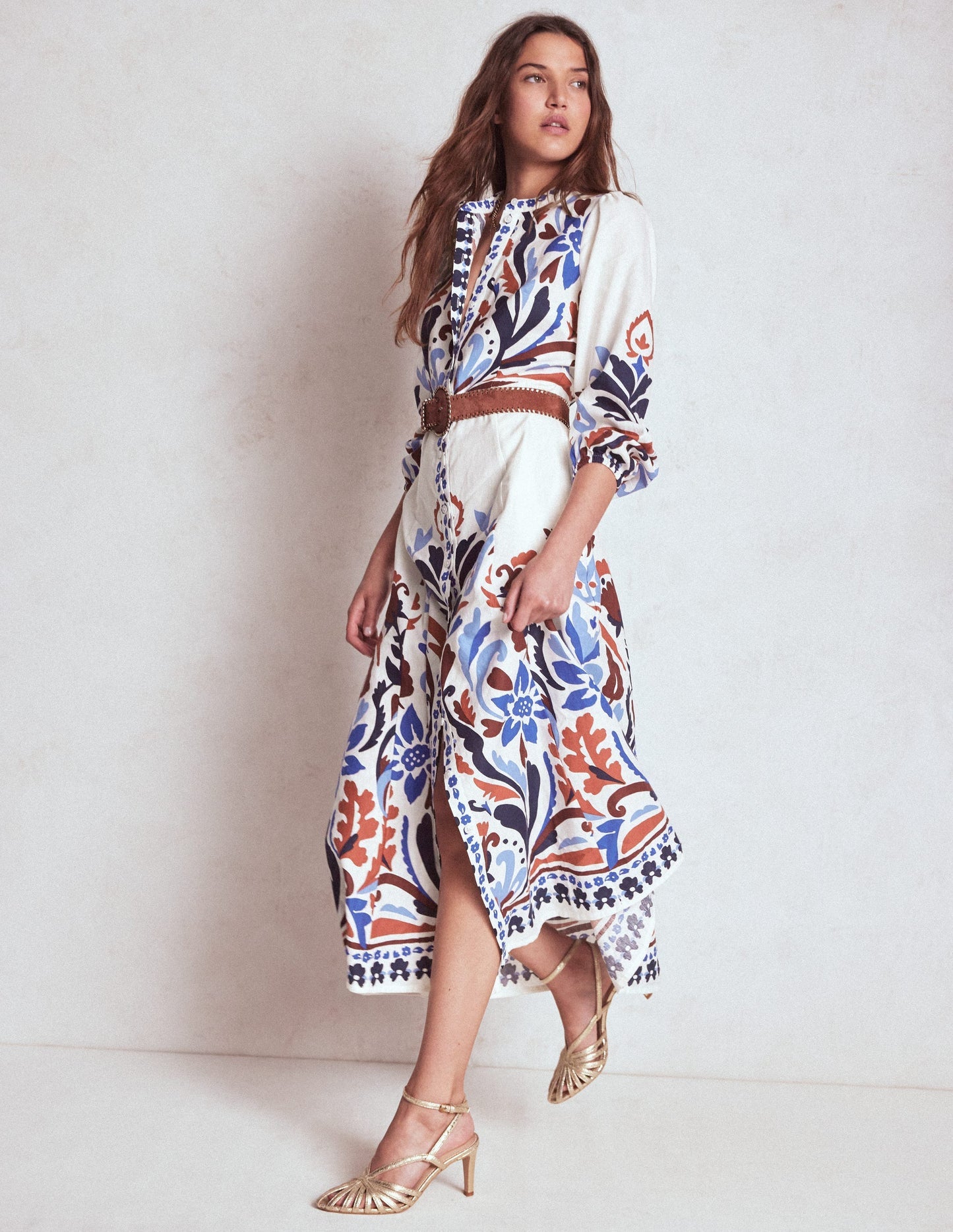 Boden Mae Linen Blend Shirt Dress - Multi, Elaborate Garden