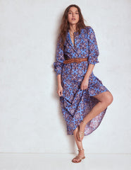 Boden Cecily Cotton Midi Dress - Soft Blue, Bloom Mosaic