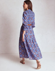 Boden Cecily Cotton Midi Dress - Soft Blue, Bloom Mosaic