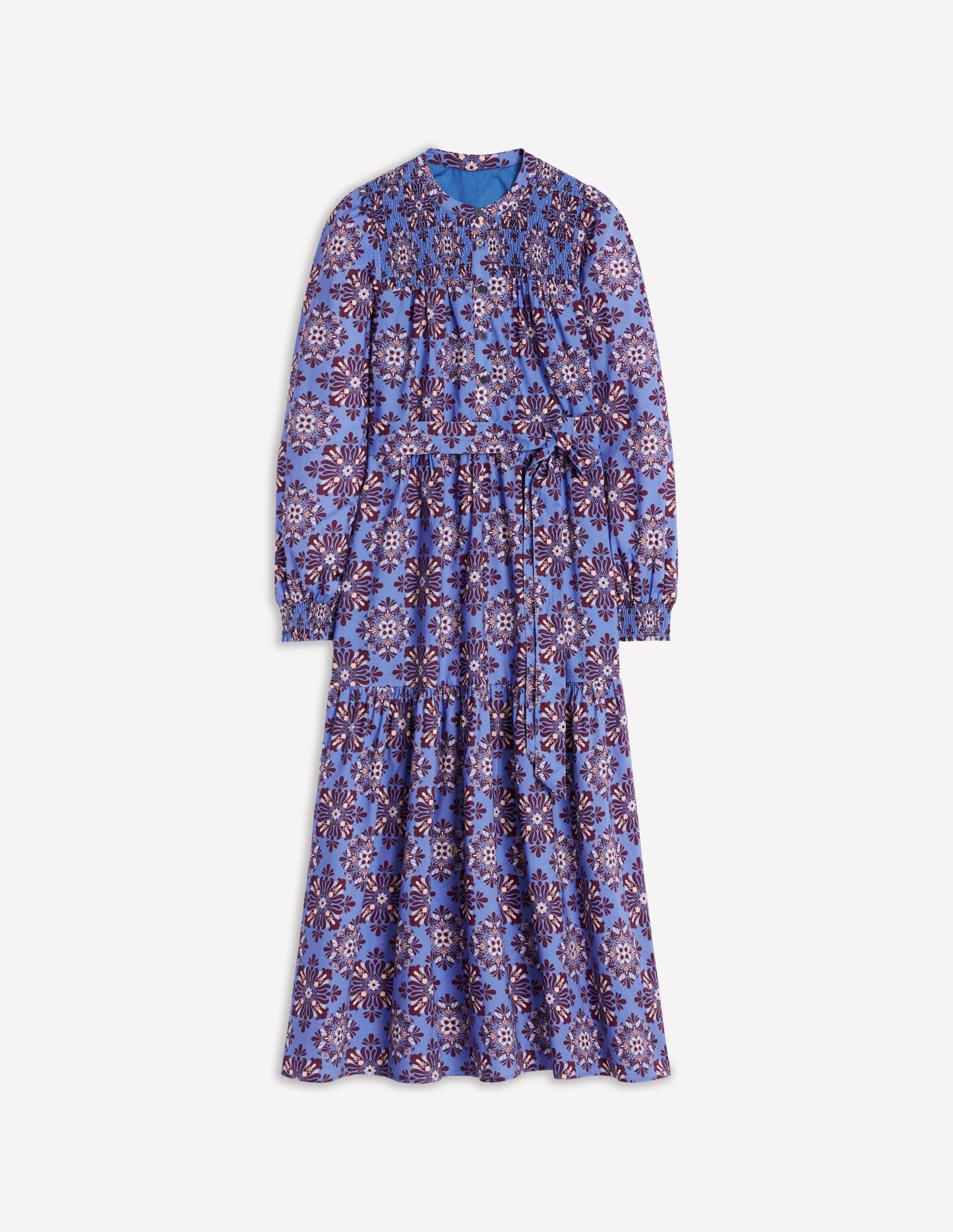 Boden Cecily Cotton Midi Dress - Soft Blue, Bloom Mosaic