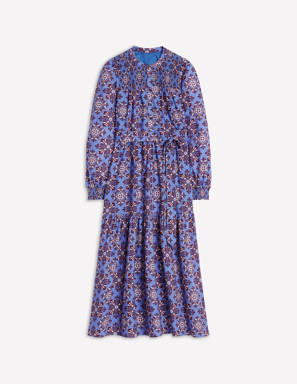 Boden Cecily Cotton Midi Dress - Soft Blue, Bloom Mosaic