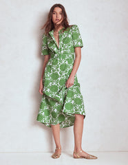 Boden Kate Puff Sleeve Belted Dress - Paradise Green, Dahlia Stamp
