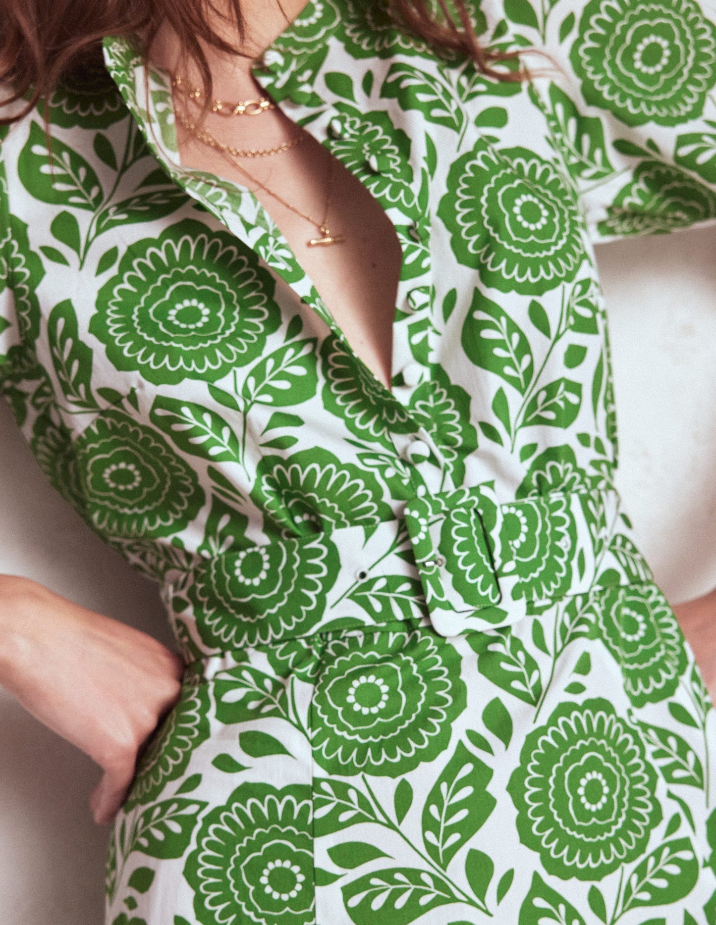 Boden Kate Puff Sleeve Belted Dress - Paradise Green, Dahlia Stamp