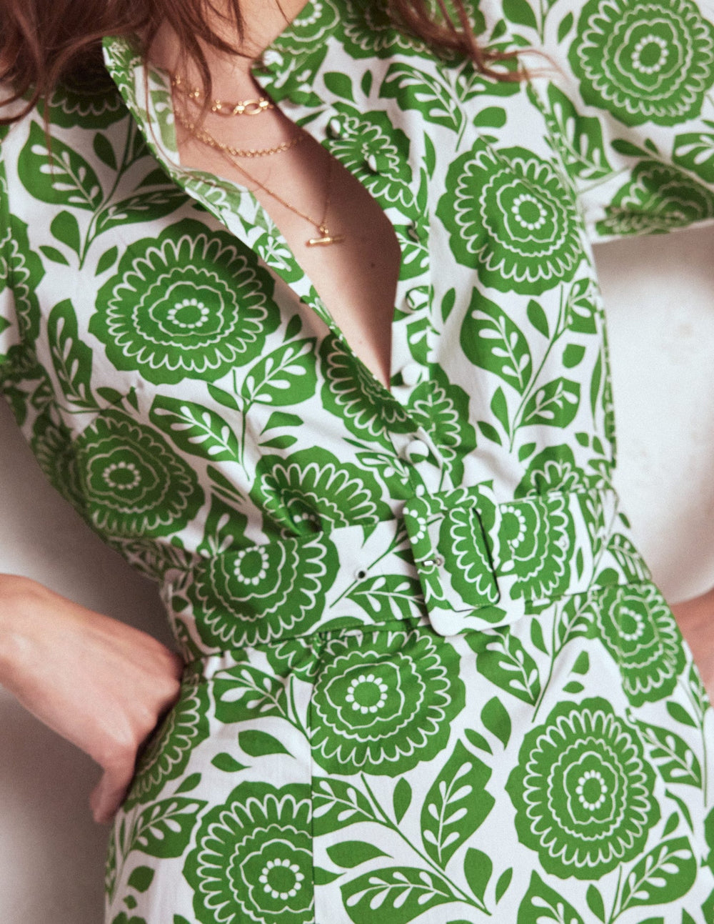Boden Kate Puff Sleeve Belted Dress - Paradise Green, Dahlia Stamp