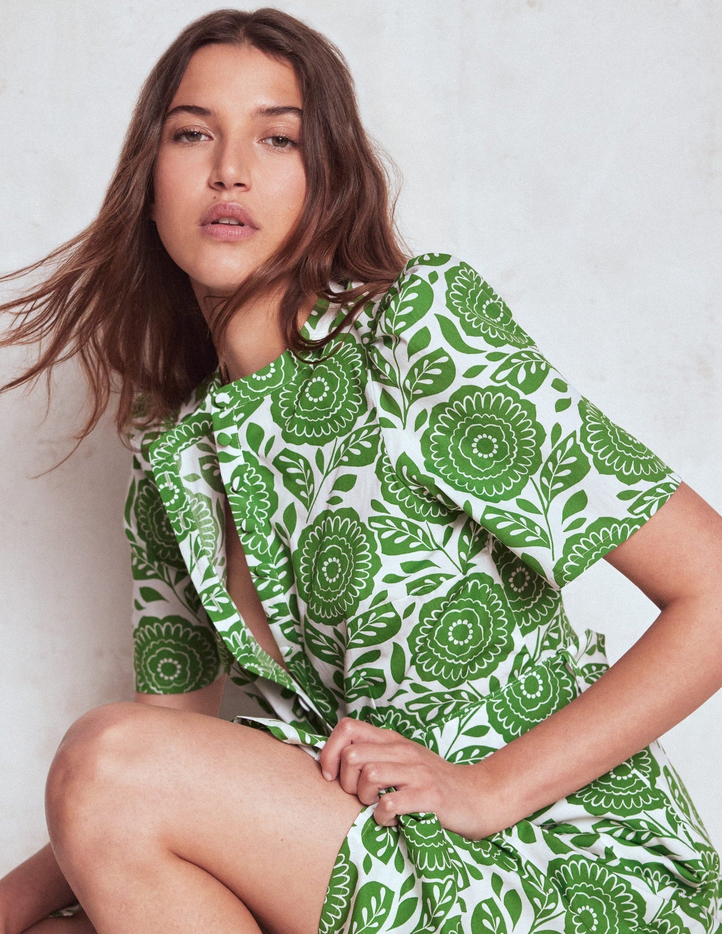 Boden Kate Puff Sleeve Belted Dress - Paradise Green, Dahlia Stamp